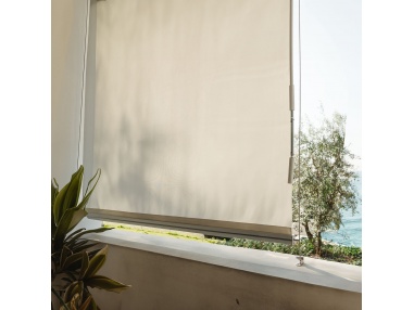 Reef Roll Custom Sizes - Outdoor roller shade with stainless steel wire guides