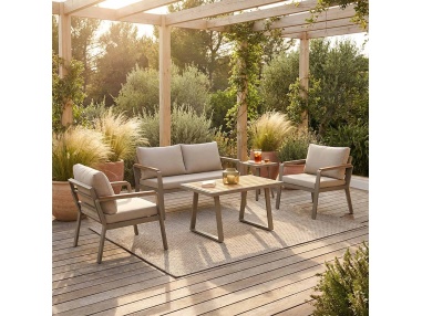 Parma: Outdoor lounge set in aluminium and Iroko wood