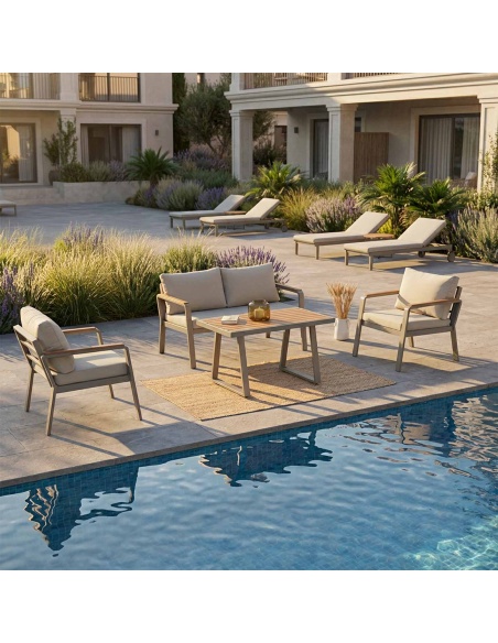 Parma: Outdoor lounge set in aluminium and Iroko wood