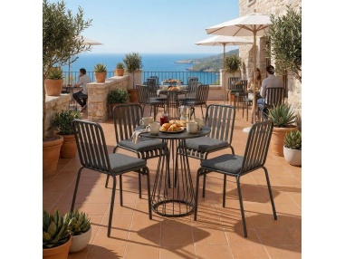 Forgya: Set of 4 Iron Outdoor Chairs with Vertical Slats