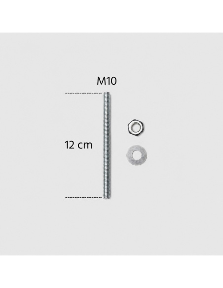 Set of 4 threaded rods made of galvanized steel M10 length 12 cm
